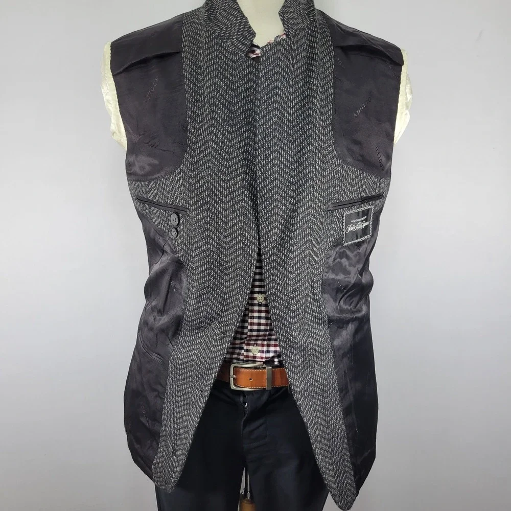 Adolfo Saks Fifth Men's‎ Sport Coat Blazer Two Button Gray Black Wool Size 40R